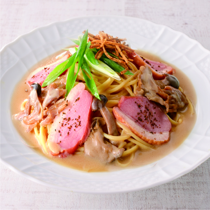鴨と九条ねぎの豆乳クリームパスタ
